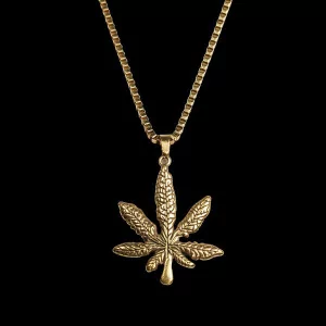 Collier acier feuille de cannabis