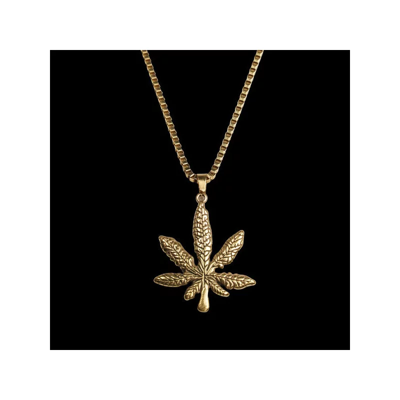 Steel cannabis leaf necklace