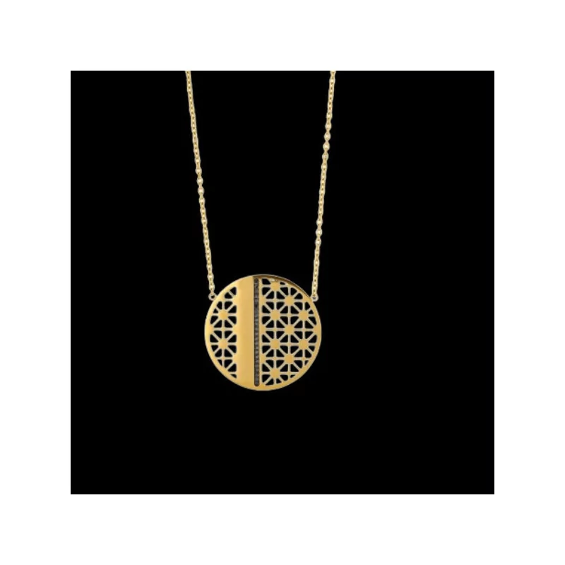 Collier rond ajouré cristaux noirs bijouxcreoles.com