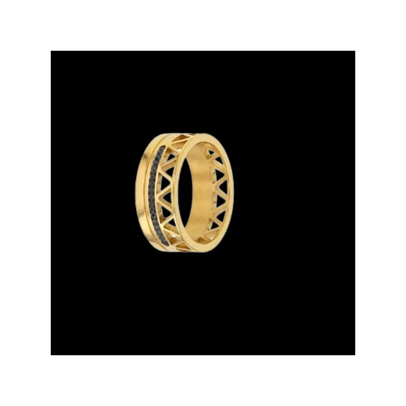 Geometric ring with black crystals