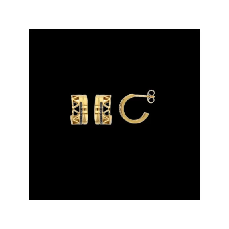 Gold-plated steel creoles with black crystals