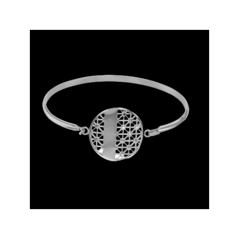 Bracelet Jonc Acier rond ajouré avec cristaux bijouxcreoles.com