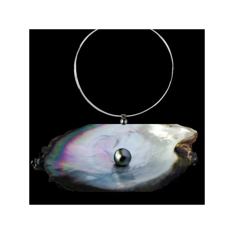 White steel cable necklace with cultured pearl