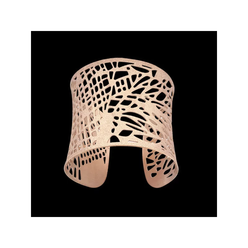 Manchette ajourée motif feuille en acier doré rose bijouxcreoles.com Manchette ajourée motif feuille en acier doré rose bijouxcreoles.com