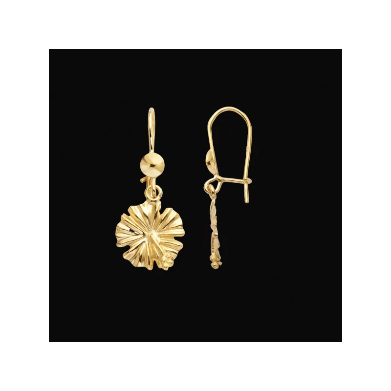 Boucle d'oreille pendante Hibiscus or bijouxcreoles.com