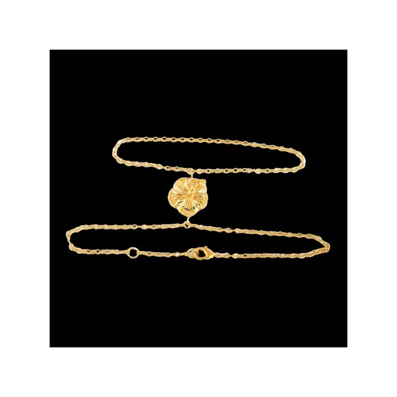 Bracelet Bague Hibiscus Plaqué Or bijouxcreoles.com