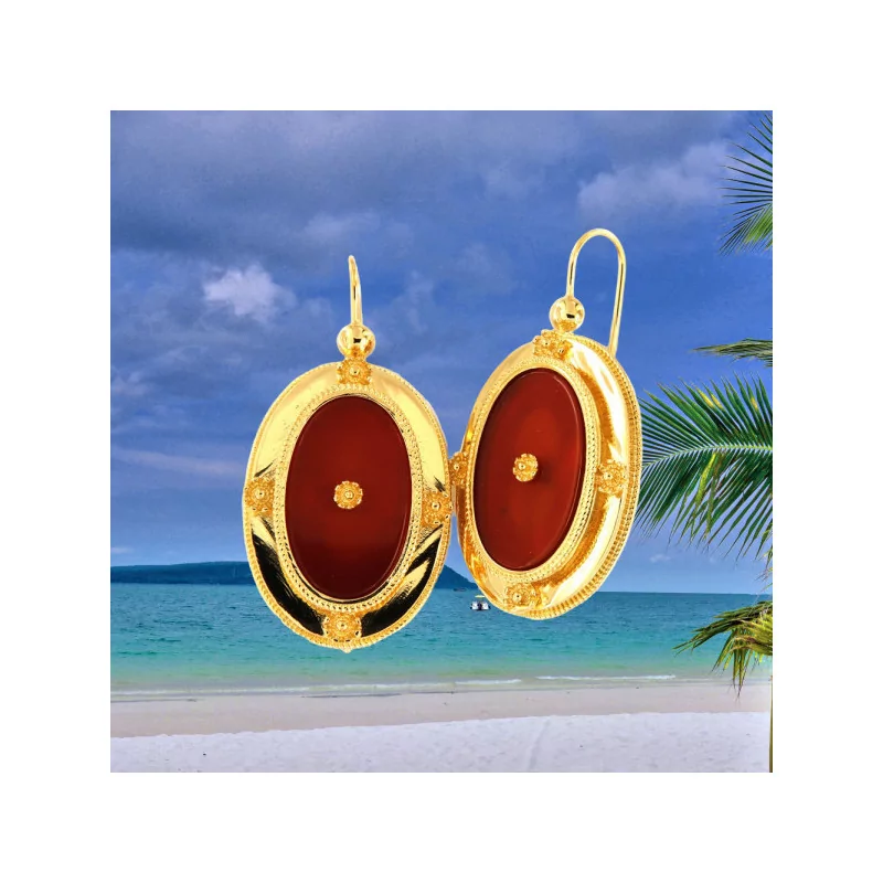 Boucles d'oreilles Créoles Ovale Cornaline bijouxcreoles.com