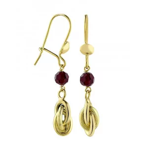 18 Carat Gold Earrings with Forcat Chain and Garnet
