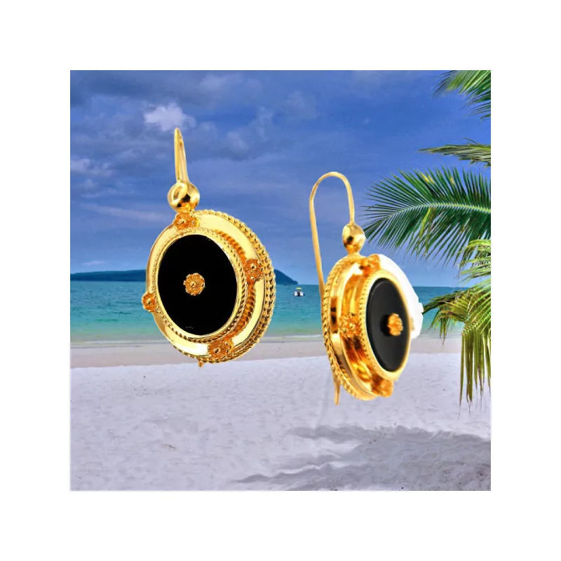 Boucles d'oreilles Créoles Crochet Pierre Noir bijouxcreoles.com