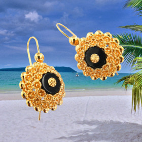 Boucles d'oreilles Plaqué Or Tété Antillaise Noir
