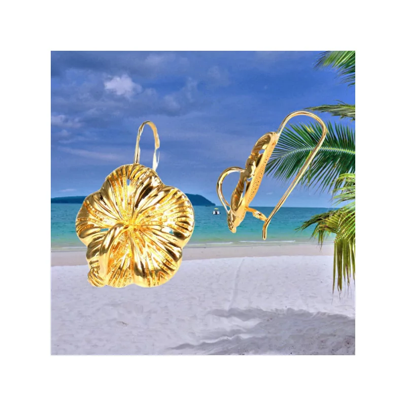 Boucles d'oreilles Créoles Hibiscus bijouxcreoles.com
