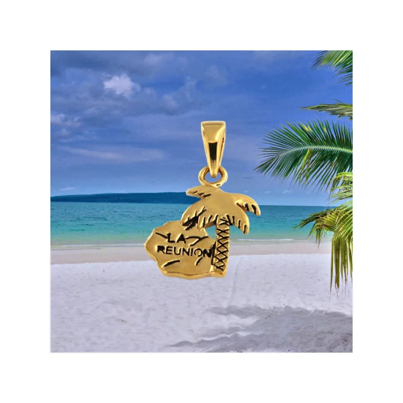 Reunion Island Coconut Tree Gold-Plated Pendant