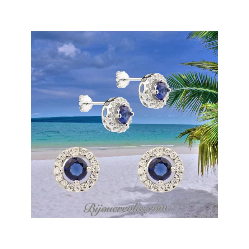 Boucles d'oreilles Zircones Bleus bijouxcreoles.com