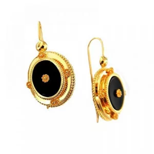 Black Stone Hoop Earrings with Hook
