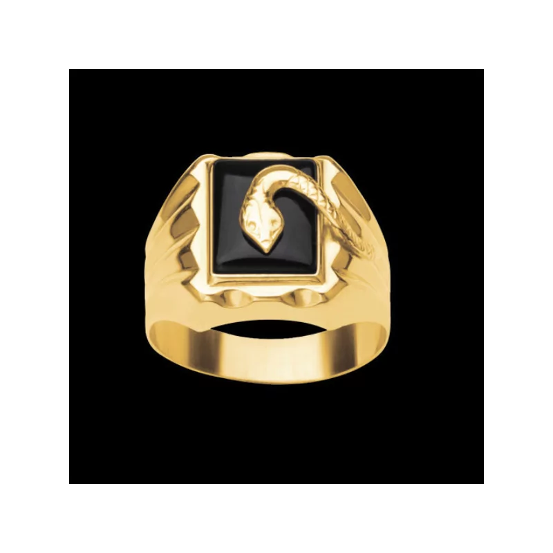 Chevalière rectangle Onyx avec Serpent bijouxcreoles.com