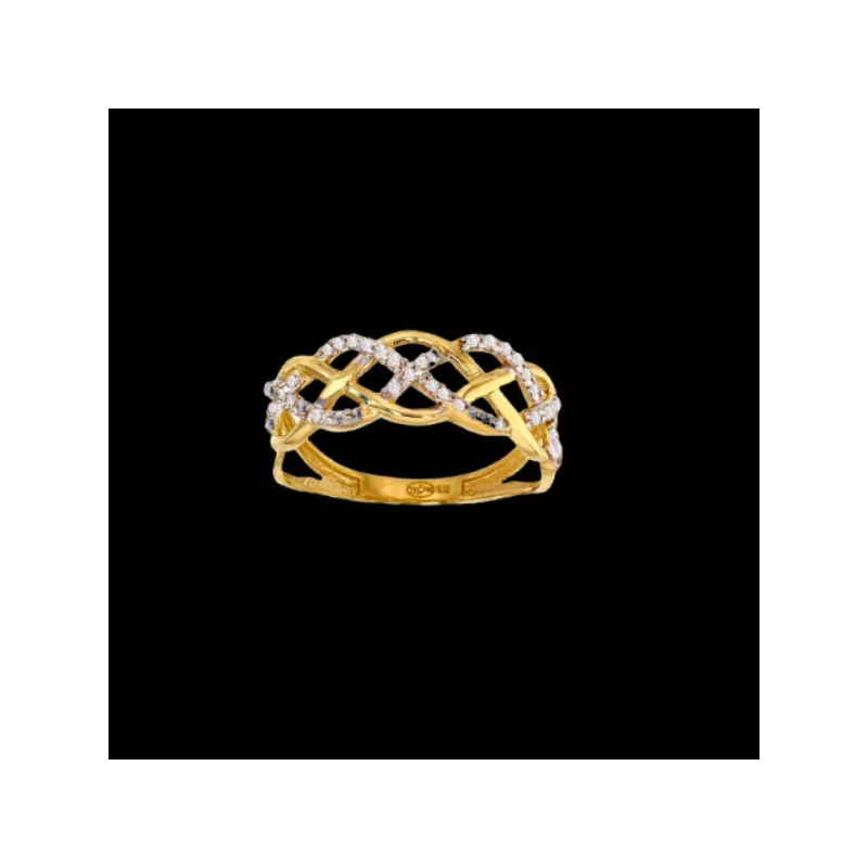 Twisted 4-row two-tone ring with cubic zirconia. Twisted 4-row two-tone ring with cubic zirconia.