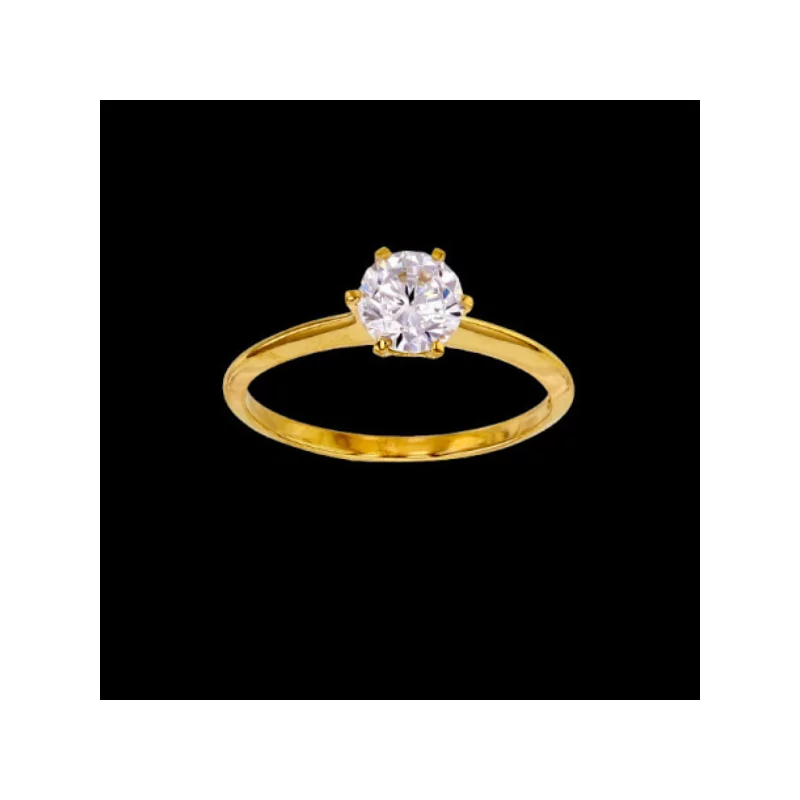Solitaire ring with cubic zirconia stone set in 6 prongs.