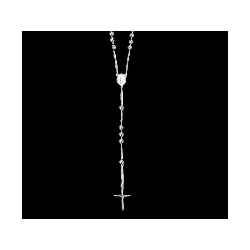 Rhodium-Plated Silver Beaded Rosary