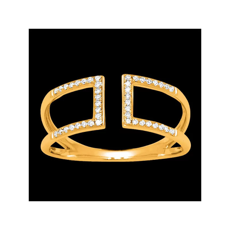 Square back-to-back ring in gold with diamonds Square back-to-back ring in gold with diamonds