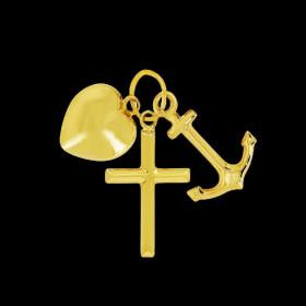 Pendant with 3 virtues: heart, cross, anchor in 18-carat gold