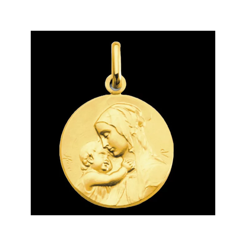 Gold medal of the Virgin Child in 18 carat yellow gold.