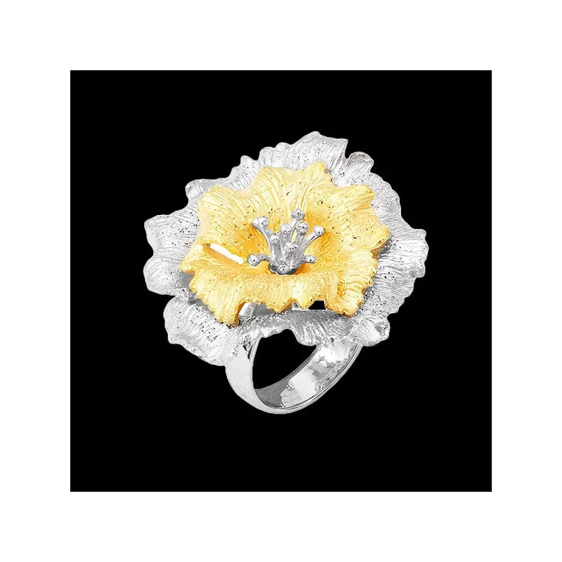 Bague fleur de pavot bicolore argent bijouxcreoles.com
