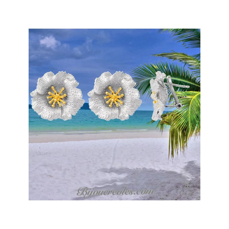 Poppy flower silver earrings