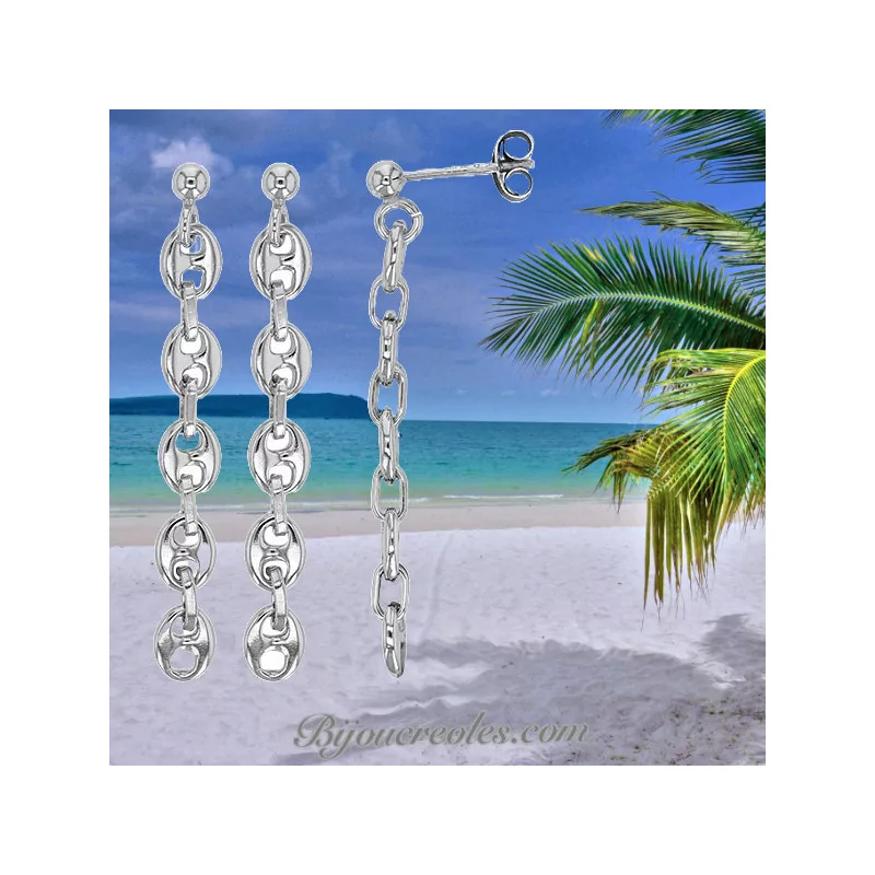 Coffee Bean Silver Dangle Earrings