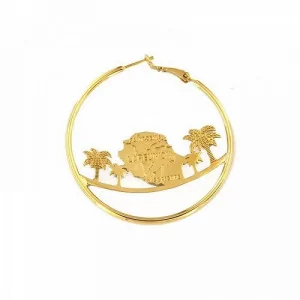Gold Creole earring with island map