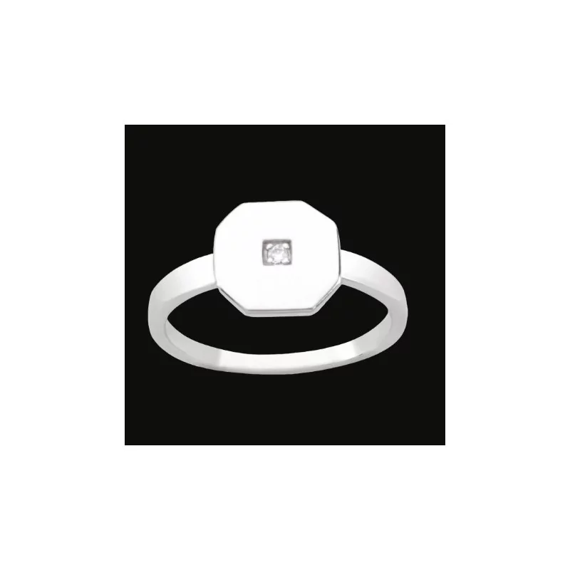Octagon Motif Cubic Zirconia Silver Ring