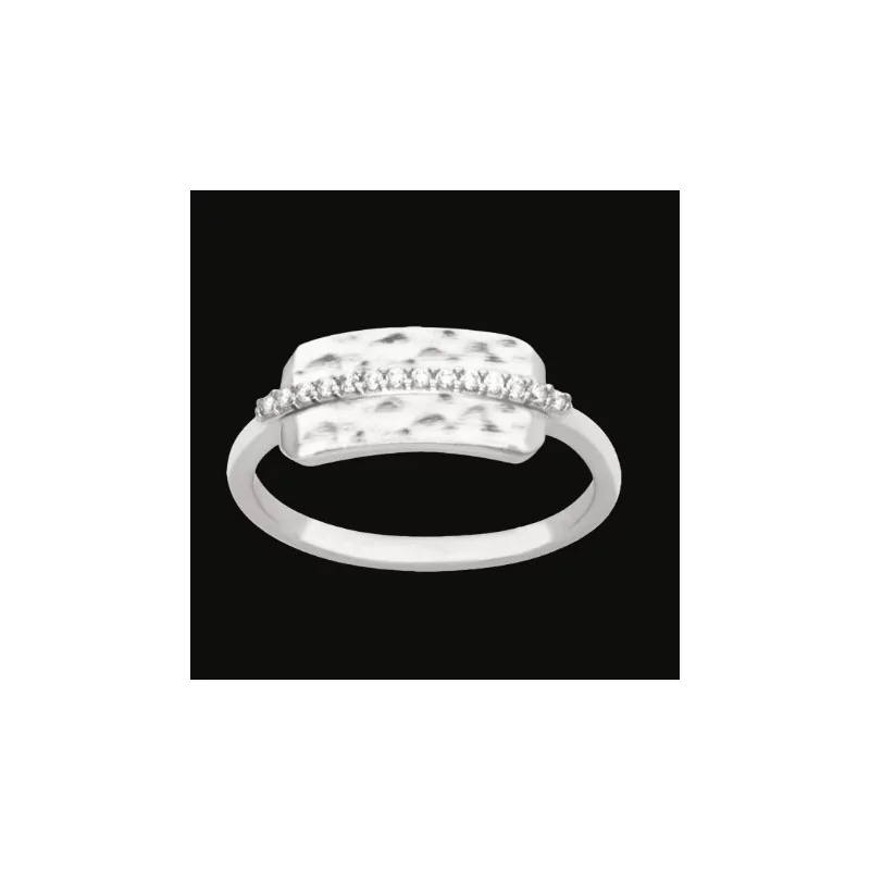 Ring with Silver Plaque and Zirconium Oxides Line