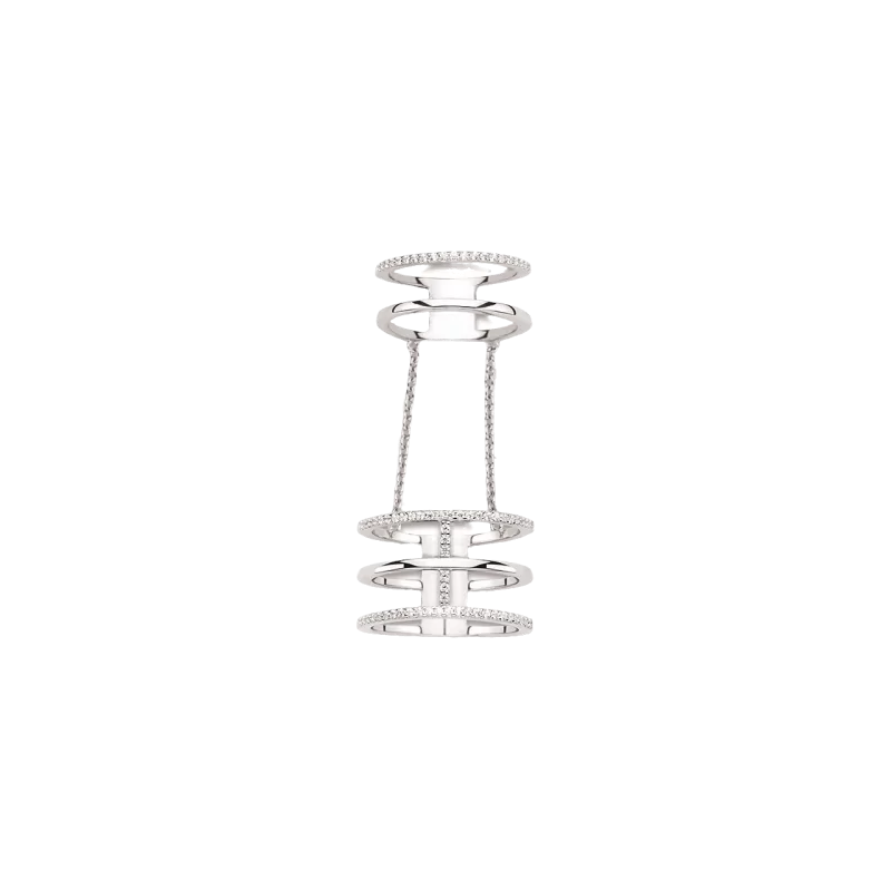Bague double chaîne 3+2 rangs Zircones 54/46 Argent bijouxcreoles.com