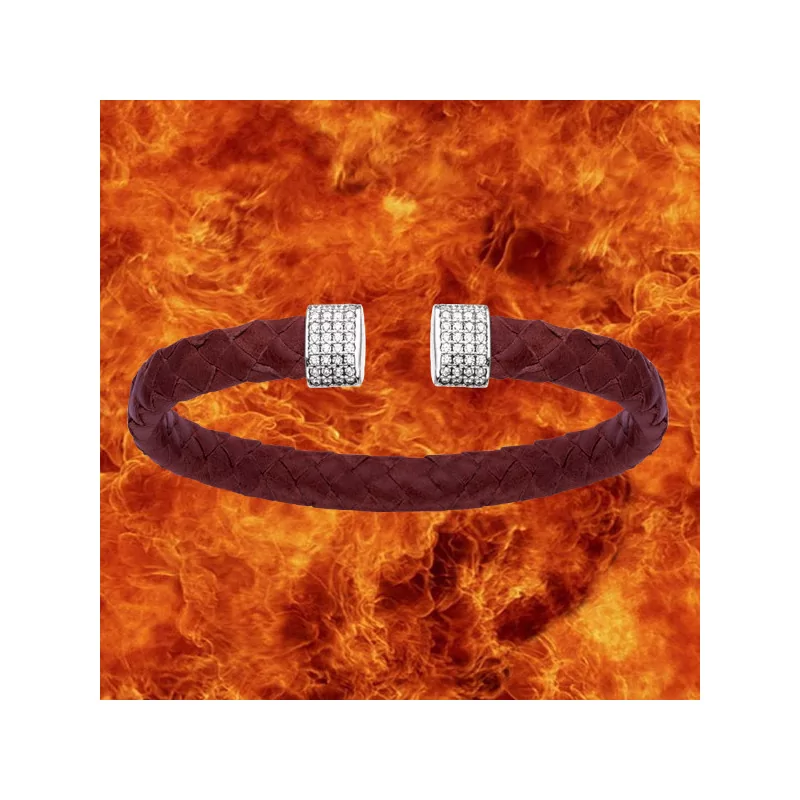 Bracelet Jonc cuir bordeaux O Z Argent Rhodié bijouxcreoles.com