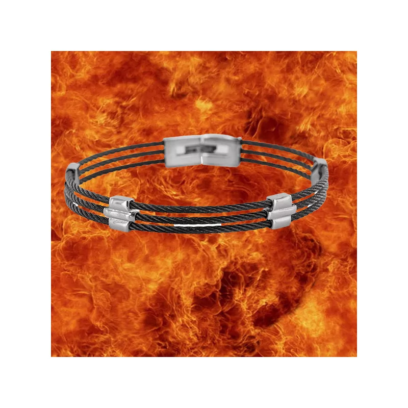 Bracelet câbles noirs et éléments acier bijouxcreoles.com