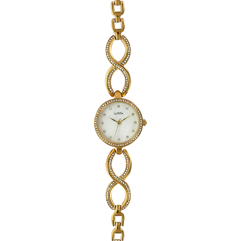 Montre Lutetia boîtier bracelet doré pierres synthétiques bijouxcreoles.com