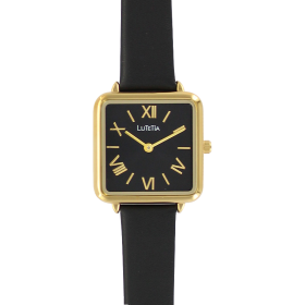 Montre Lutetia boîtier carré métal doré cadran noir
