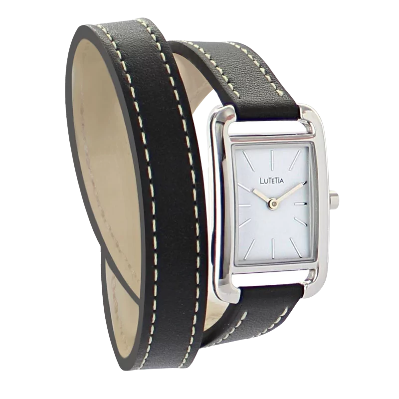 Lutetia watch with square metal case and white dial