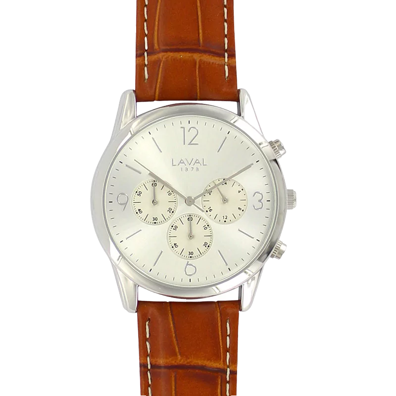 Men's watch with metal case and silver dial