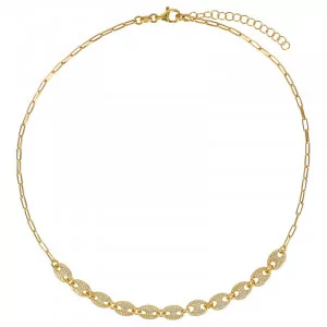 Coffee bean chain necklace adorned with cubic zirconia