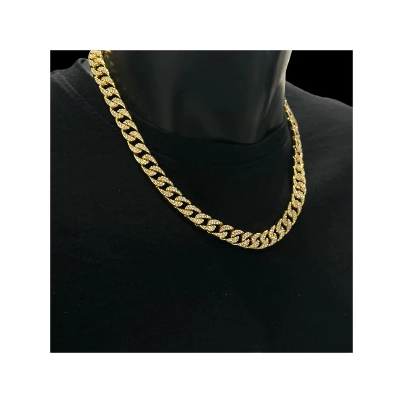 Cuban chain necklace with rhinestones, stainless steel Cuban chain necklace with rhinestones, stainless steel