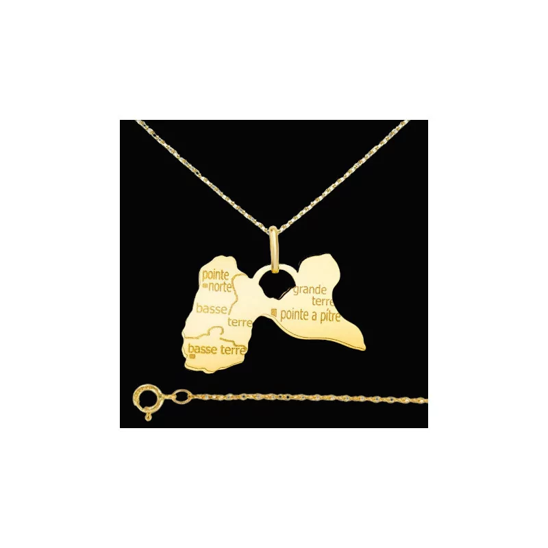 Gold Guadeloupe Map Pendant Chain