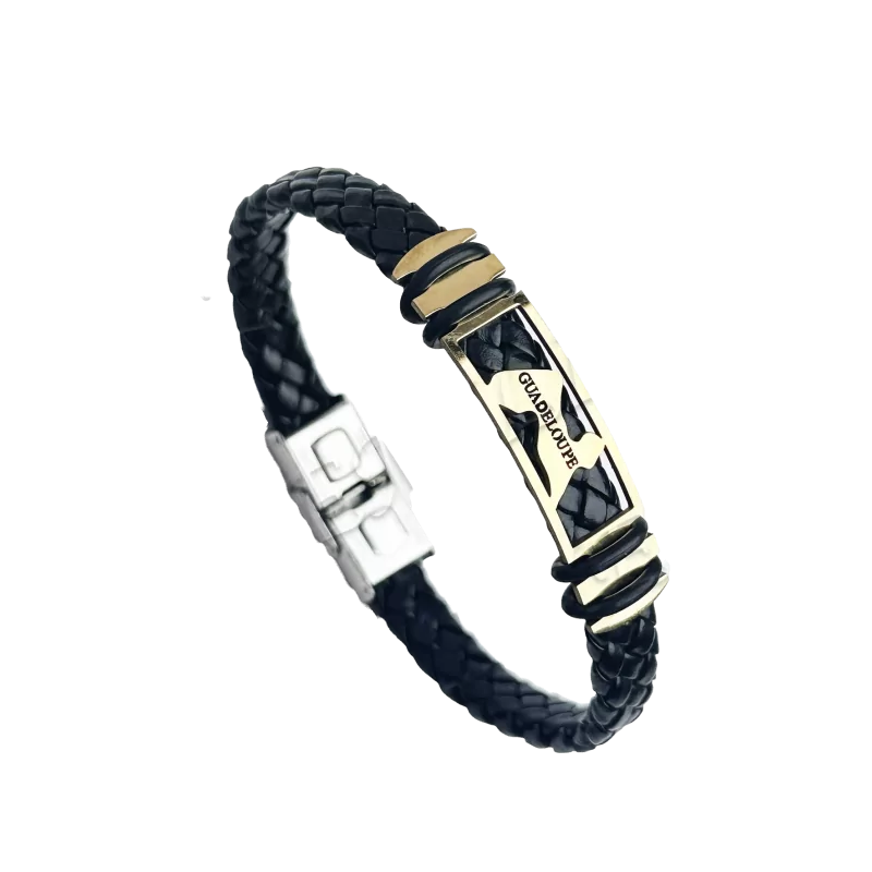 Steel rubber bracelet with Guadeloupe map Steel rubber bracelet with Guadeloupe map