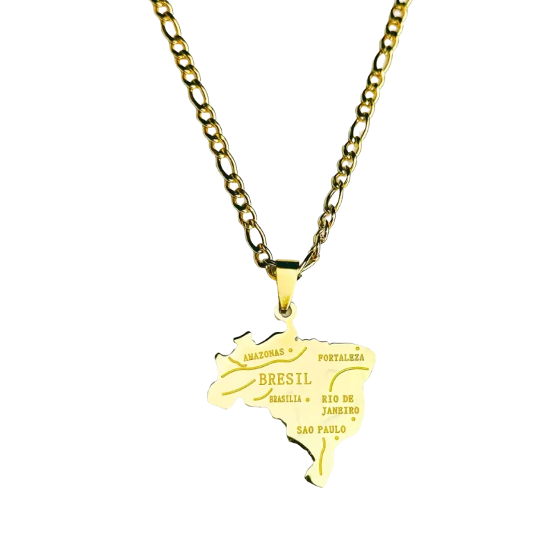 Steel necklace and pendant Brazil Map
