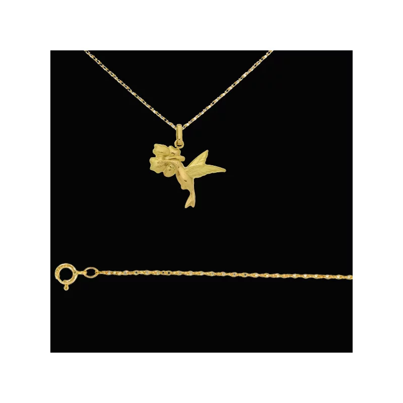 Pendant Necklace Hummingbird Hibiscus Gold Pendant Necklace Hummingbird Hibiscus Gold