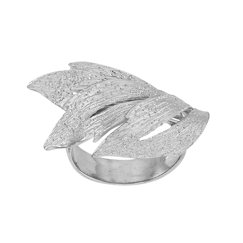 Bague 3 feuilles Tropicale ciselé argent rhodié bijouxcreoles.com