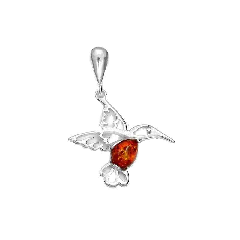 Pendentif Colibri pierre Ambre Argent rhodié bijouxcreoles.com