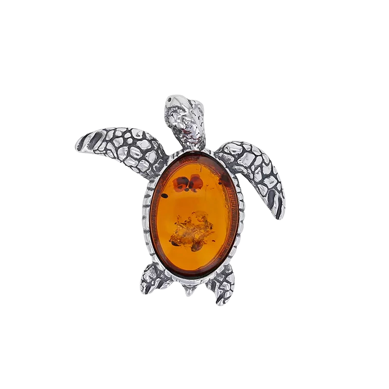 Pendentif tortue Pierre Ambre Argent rhodié bijouxcreoles.com