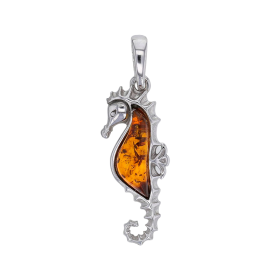 Pendentif hippocampe Pierre Ambre Argent rhodié