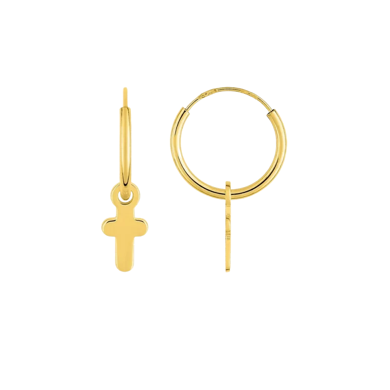 Creole earrings with Cross pendants 10mm Gold
