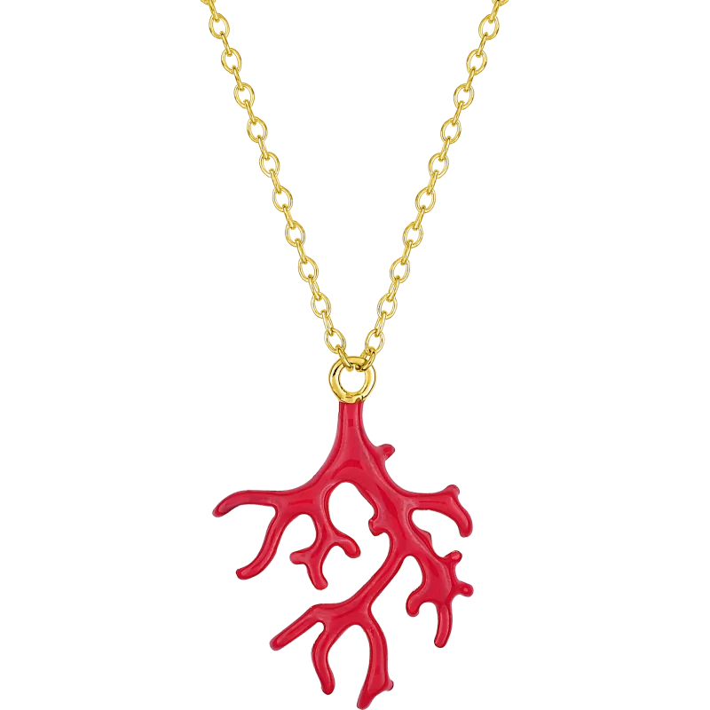Red Coral Motif Gold-Plated Necklace